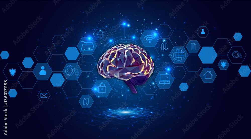 Poster Artificial neural network or artificial intelligence brain. Digital brain science for future learning. modern technology innovation concept background	