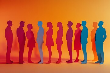 Colorful Paper Cutout Silhouettes Teamwork Group