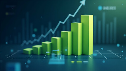 Visualize Cash Growth: Flat Exponential Graph with Green Bar Chart on Business Dashboard Using Generative AI