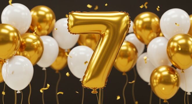 Celebrating Seven Years Anniversary with Golden Number Seven Balloon Decoration