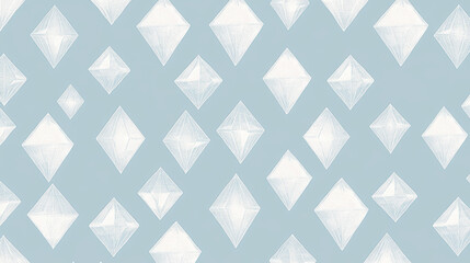 Ornate diamond shaped patterns arranged in elegant and symmetrical tiling design on soft blue background, creating sophisticated and decorative aesthetic