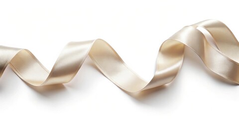 Elegant Creamy Beige Satin Ribbon Swirling Gracefully on a Pristine White Background