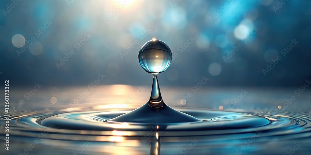 Aufkleber A Single Drop of Water Creates a Perfect Rippling Effect on Still Water, Illuminated by a Soft Light