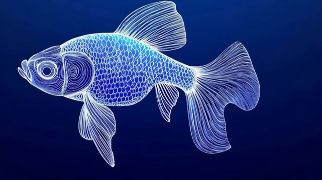 Blue Fish Outline, Underwater, Art
