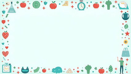 Illustrative World Health Day Frame with Medical Symbols & Healthy Lifestyle Icons for Text