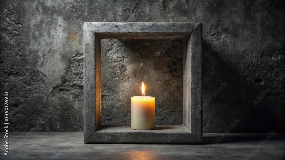 Aufkleber a single lit candle rests within a rustic stone frame against a textured wall