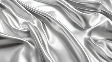 Silver Fabric Flowing with Soft Waves and Reflective Light Texture