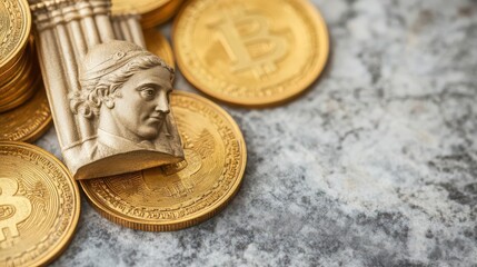Gold currency from different historical periods, artistically arranged
