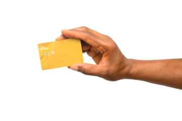 A hand holds a gold debit card, showcasing its contactless payment symbol and chip. This image represents modern banking, financial transactions, and the convenience of cashless payments.