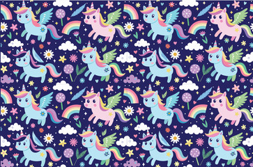 seamless pattern of  Unicorn, for toddler clothing, banner, wallpaper , background 