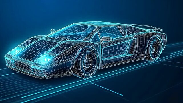 Wireframe Sports Car Design on Digital Track