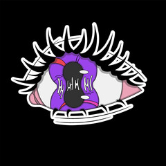 Purple colored Psychedelic eye, split eye, liquid eye, psychedelic sticker