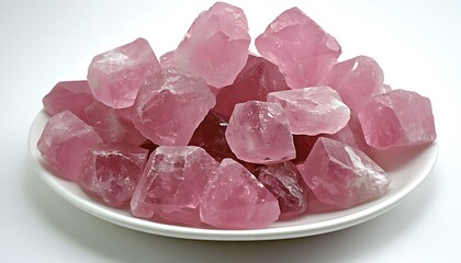 a plate of pink crystals