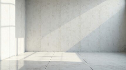 Sunlit Empty Room with Concrete Walls and Floor, Ideal for Minimalist Design Presentations