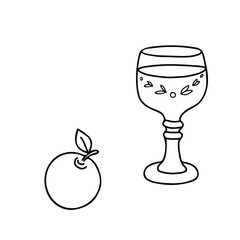 Apple Cider. Elegant Wine Roman Glass with decorative leaf patterns. Simple, minimalistic style Vector illustration in Doodle style. For bar menu or logo.