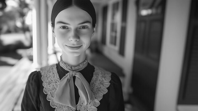 Emily Dickinson on the porch in Amherst, based on 1846&ndash;1847 daguerreotype, visual reconstruction via AI
