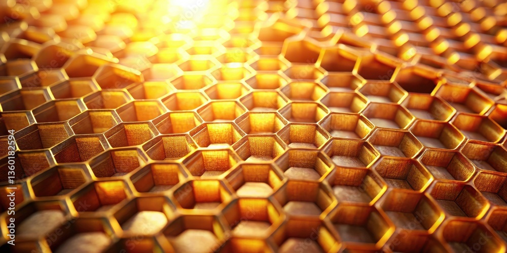 Poster Golden Honeycomb Structure Abstract Background of Interlocking Hexagons Illuminated by Warm Light