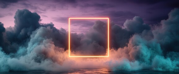 Neon Square Frame in Smoky Cloudscape