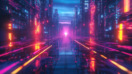 Neon-Lit Futuristic Cyber Cityscape