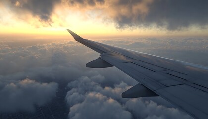 Obraz premium the wing of an airplane above clouds