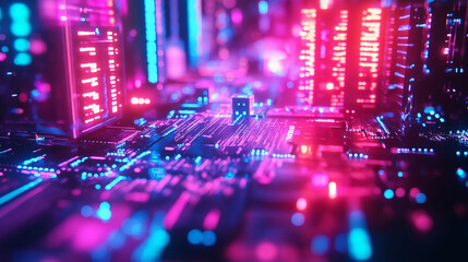 Futuristic Circuit Board with Neon Lights