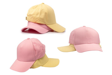 Pink and yellow cap isolated on white background.