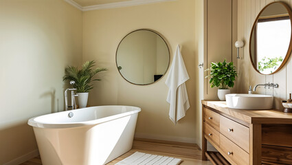 Fototapeta premium Elegant Bathroom Decor with Natural Touches and Cozy Aesthetic