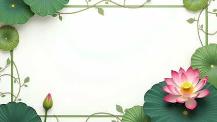 Lotus Flower and Meditation Pose Border Frame for World Mental Health Day: Mindfulness Messages Concept with Central Copy Space and Left Side Empty for Customization