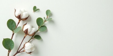 Fototapeta premium Serene Cotton Blooms and Lush Greenery on a Soft Background, Perfect for Minimalist Designs and Natural Product Branding