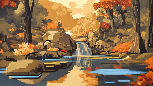 Autumn Forest Waterfall Scene