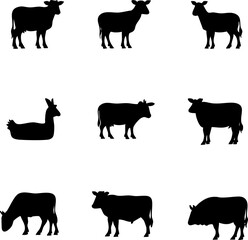 Silhouettes of Farm Animals in Various Poses