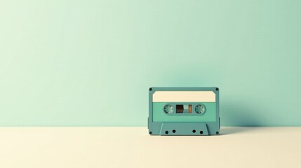 Fototapeta premium Retro Audio Cassette on Pastel Surface A Minimalist Composition Featuring a Vintage Music Recording Medium