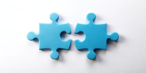 Obraz premium Two light blue puzzle pieces interlock, signifying connection and collaboration for a successful project