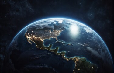 Fototapeta premium 地球, 世界, 惑星, 空間, 地図, 青, 夜, 球体, グローバル, 3d, 