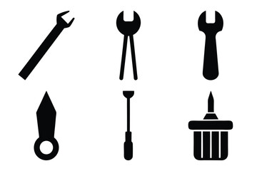 set of  labour day vector silhouette with Hand holding a Wrench