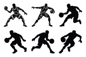 set of basketball players silhouettes vector art illustration 
