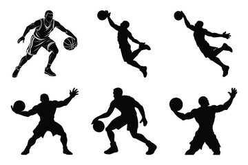 set of basketball players silhouettes vector art illustration 
