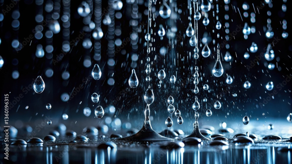 Aufkleber Dynamic Water Droplets Cascading and Splashing on a Reflective Surface