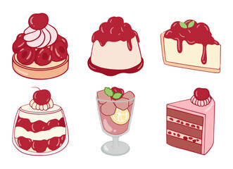 set of cakes and desserts