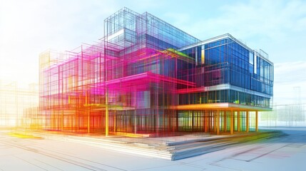 Obraz premium Colorful architectural model of modern glass building.