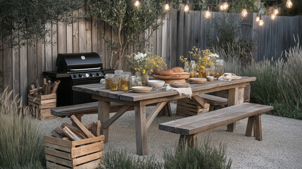 Outdoor Dining Table With Grill And Decor