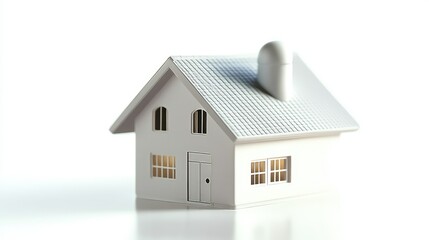 a white model of a house with a chimney, representing a clean and minimalistic home structure.