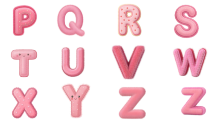 Delightful pink alphabet letters, some fuzzy, others dotted, perfect for crafting playful designs and cute projects, showcasing a charming and sweet aesthetic.