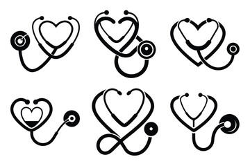 Medical Heart doctor Health icons. A heart stethoscope silhouette vector illustration. with hospital and Health care Symbol icon concept. 