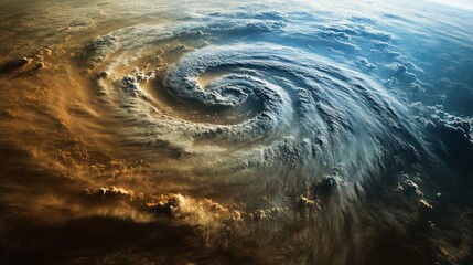An overhead view depicting the swirling clouds of a hurricane