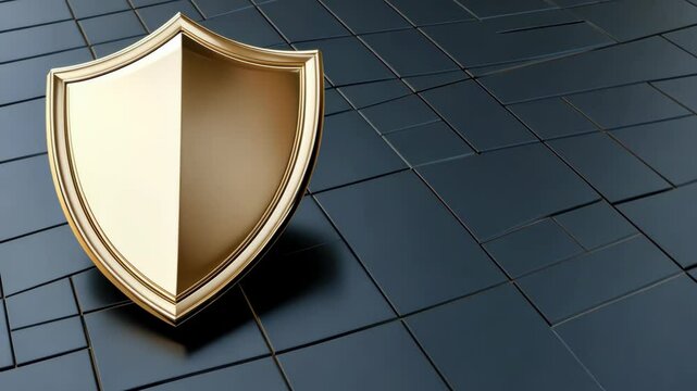 Gold shield resting on a textured blue background representing protection and security in digital or physical environments