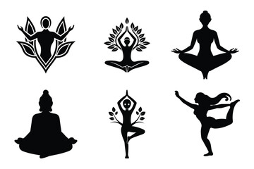 set of yoga pose silhouettes Vector