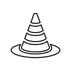 Black and White Outline Style Traffic Cone Icon for Roadwork and Safety, Vector Design