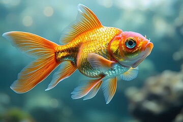 Vibrant goldfish swimming gracefully underwater in a tranquil aquarium