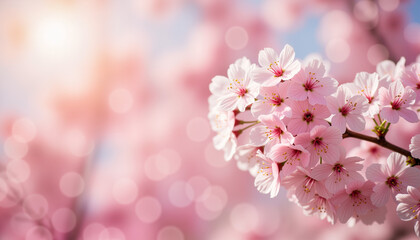 Rain-kissed cherry blossoms in city park, spring beauty